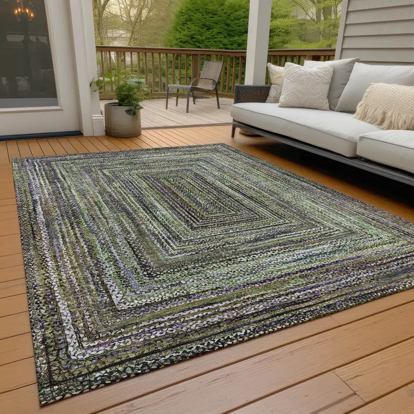 Olive Green Lavender And Fern Green Geometric Washable Indoor Outdoor Area Rug Photo 8