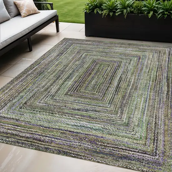 Olive Green Lavender And Fern Green Geometric Washable Indoor Outdoor Area Rug Photo 2
