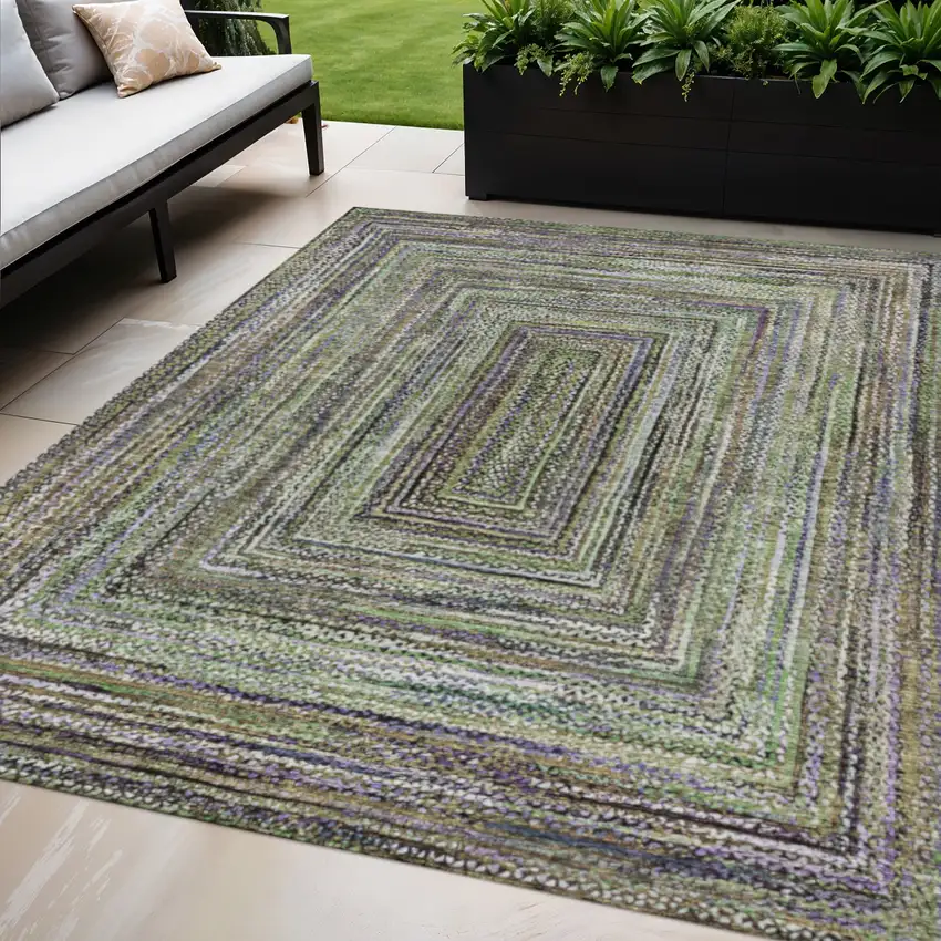 Olive Green Lavender And Fern Green Geometric Washable Indoor Outdoor Area Rug Photo 2