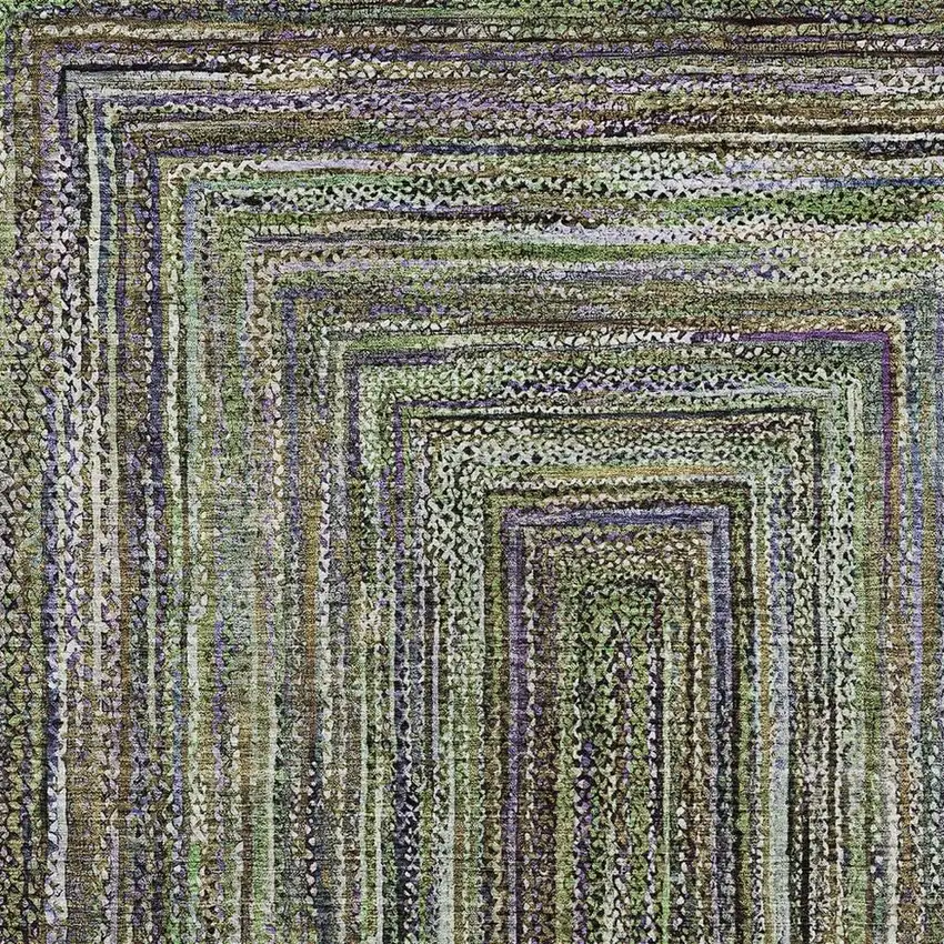 Olive Green Lavender And Fern Green Geometric Washable Indoor Outdoor Area Rug Photo 4