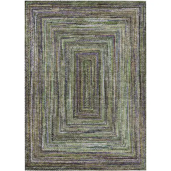 Olive Green Lavender And Fern Green Geometric Washable Indoor Outdoor Area Rug Photo 1