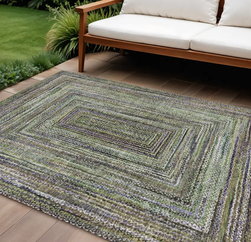 Olive Green Lavender And Fern Green Geometric Washable Indoor Outdoor Area Rug Photo 2
