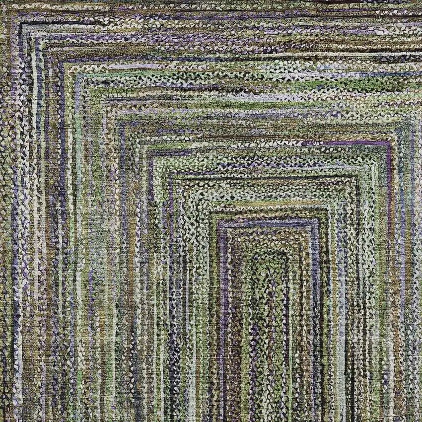 Olive Green Lavender And Fern Green Geometric Washable Indoor Outdoor Area Rug Photo 3