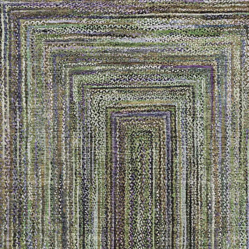 Olive Green Lavender And Fern Green Geometric Washable Indoor Outdoor Area Rug Photo 6