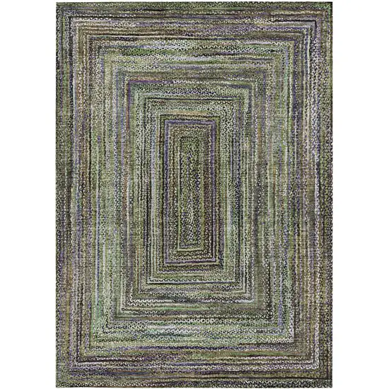 Olive Green Lavender And Fern Green Geometric Washable Indoor Outdoor Area Rug Photo 4