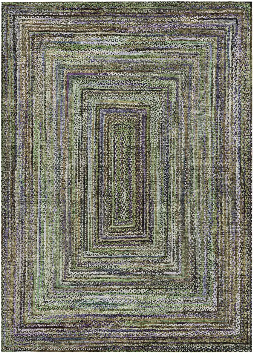Olive Green Lavender And Fern Green Geometric Washable Indoor Outdoor Area Rug Photo 4