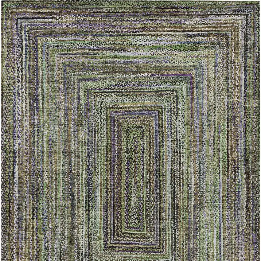 Olive Green Lavender And Fern Green Geometric Washable Indoor Outdoor Area Rug Photo 7