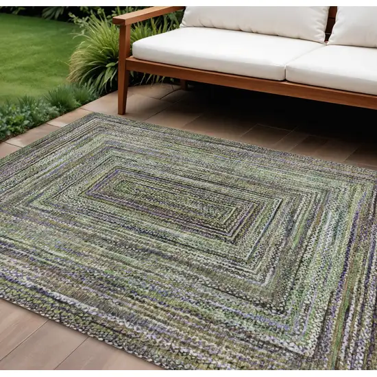Olive Green Lavender And Fern Green Geometric Washable Indoor Outdoor Area Rug Photo 2