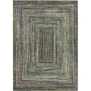 Photo of Olive Green Lavender And Fern Green Geometric Washable Indoor Outdoor Area Rug