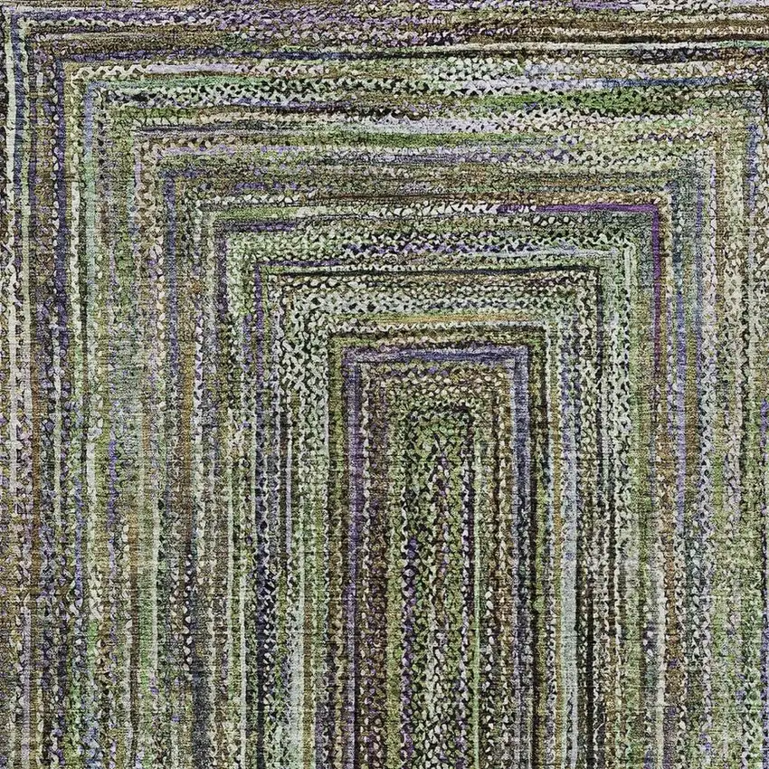 Olive Green Lavender And Fern Green Geometric Washable Indoor Outdoor Area Rug Photo 3