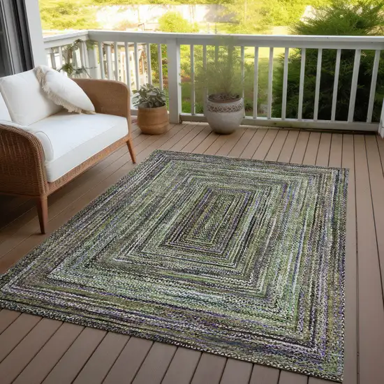 Olive Green Lavender And Fern Green Geometric Washable Indoor Outdoor Area Rug Photo 5
