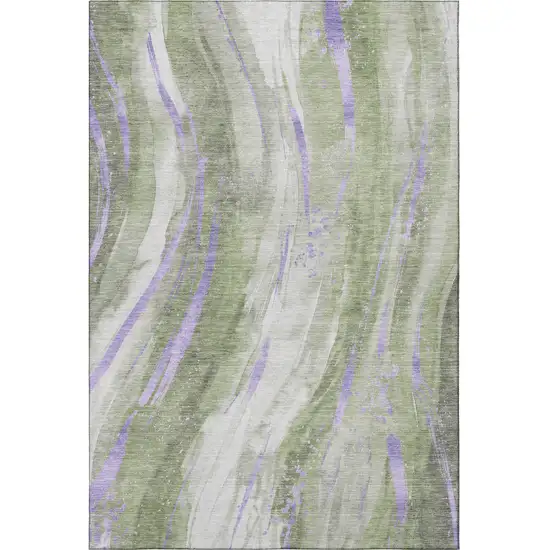 Olive Green Lavender And Ivory Abstract Washable Area Rug With UV Protection Photo 3