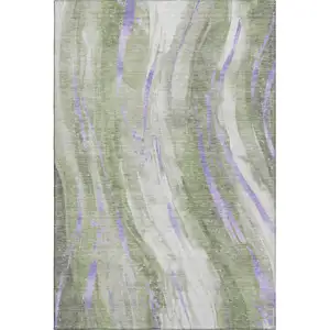 Photo of Olive Green Lavender And Ivory Abstract Washable Area Rug With UV Protection