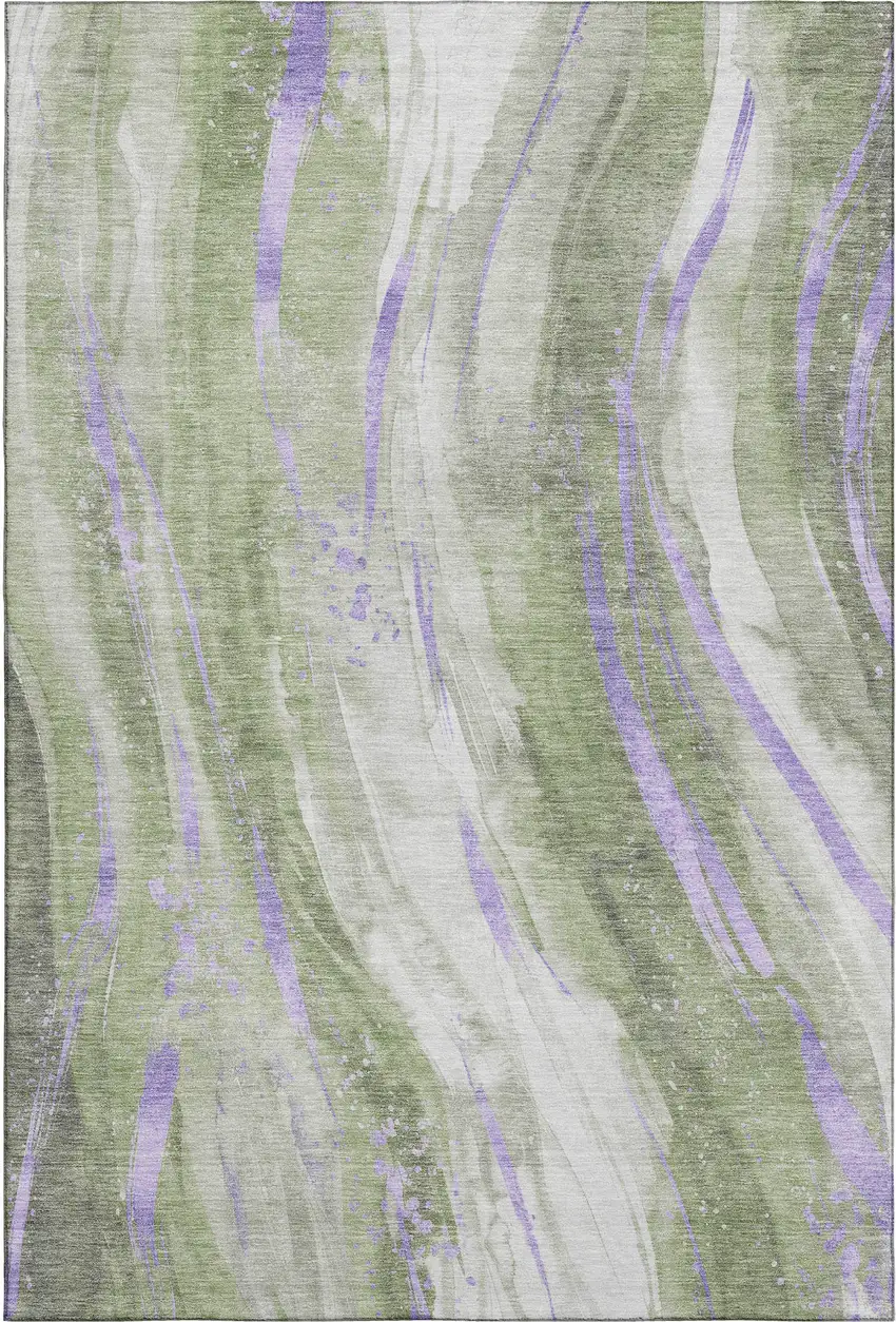 Olive Green Lavender And Ivory Abstract Washable Area Rug With UV Protection Photo 1