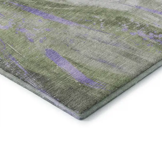 Olive Green Lavender And Ivory Abstract Washable Area Rug With UV Protection Photo 7