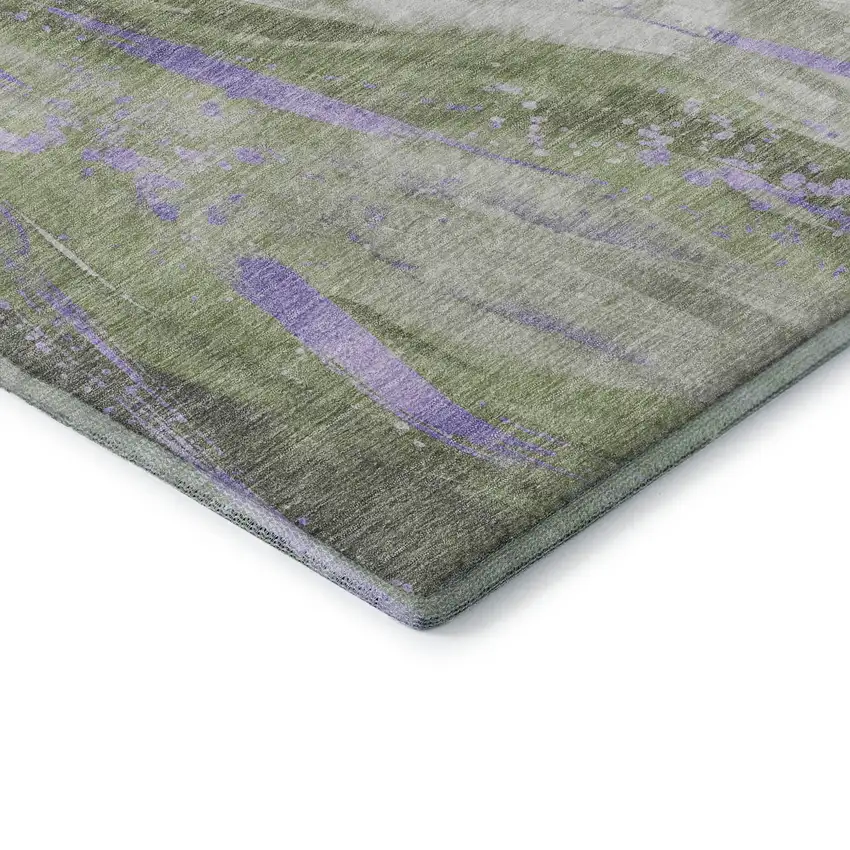 Olive Green Lavender And Ivory Abstract Washable Area Rug With UV Protection Photo 7