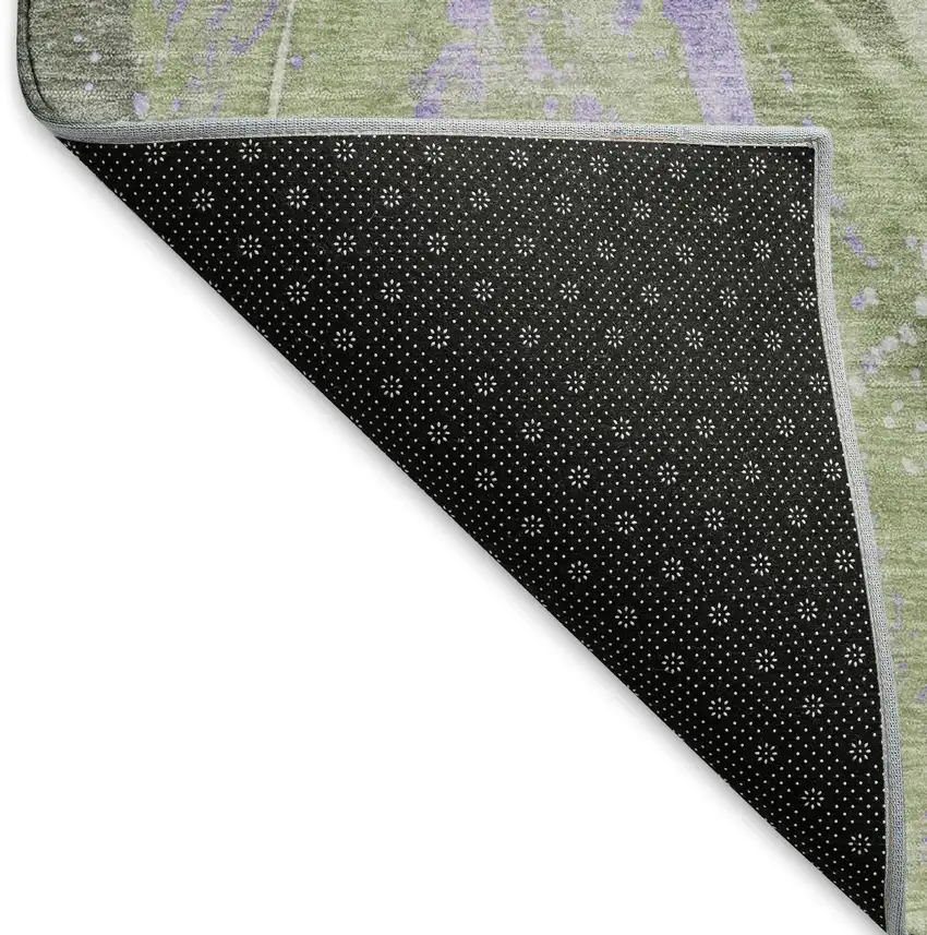 Olive Green Lavender And Ivory Abstract Washable Area Rug With UV Protection Photo 6