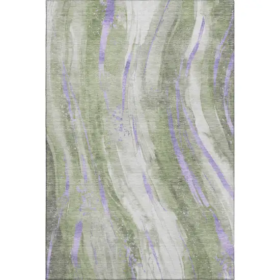 Olive Green Lavender And Ivory Abstract Washable Area Rug With UV Protection Photo 1
