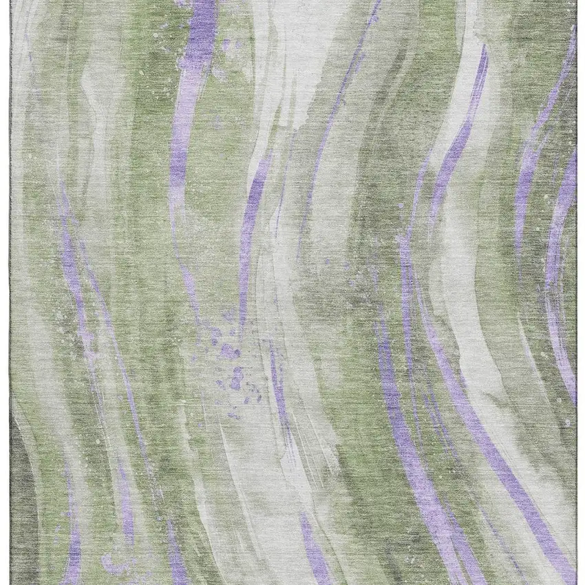 Olive Green Lavender And Ivory Abstract Washable Area Rug With UV Protection Photo 3