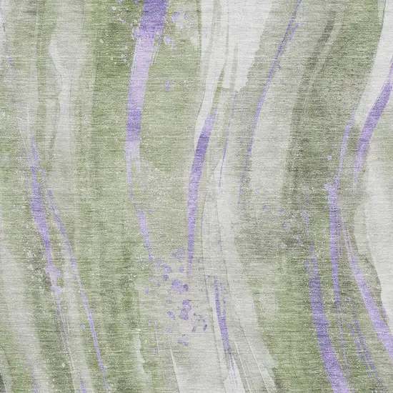 Olive Green Lavender And Ivory Abstract Washable Area Rug With UV Protection Photo 2