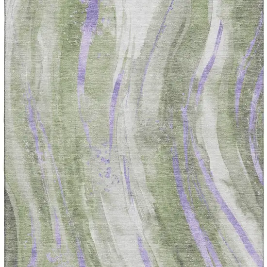 Olive Green Lavender And Ivory Abstract Washable Area Rug With UV Protection Photo 3