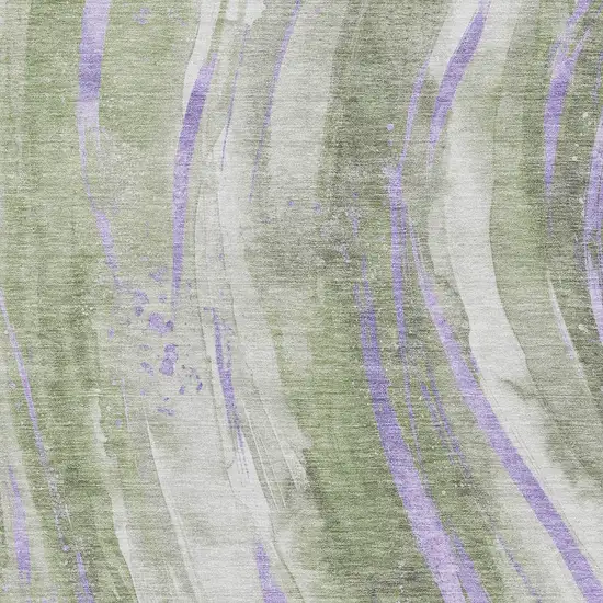 Olive Green Lavender And Ivory Abstract Washable Area Rug With UV Protection Photo 2