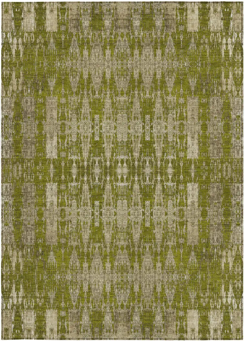 Olive Green Moroccan Washable Non Skid Indoor Outdoor Area Rug Photo 6