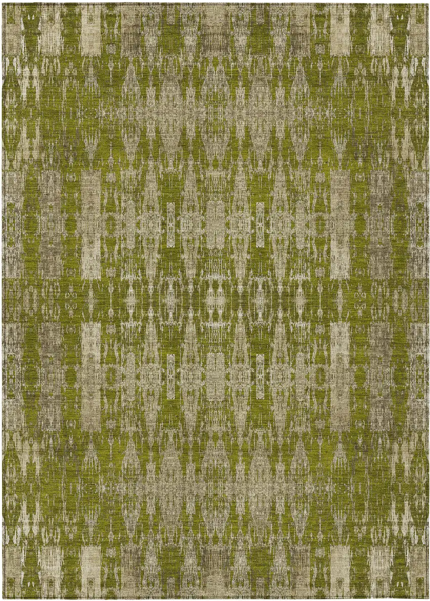 Olive Green Moroccan Washable Non Skid Indoor Outdoor Area Rug Photo 2
