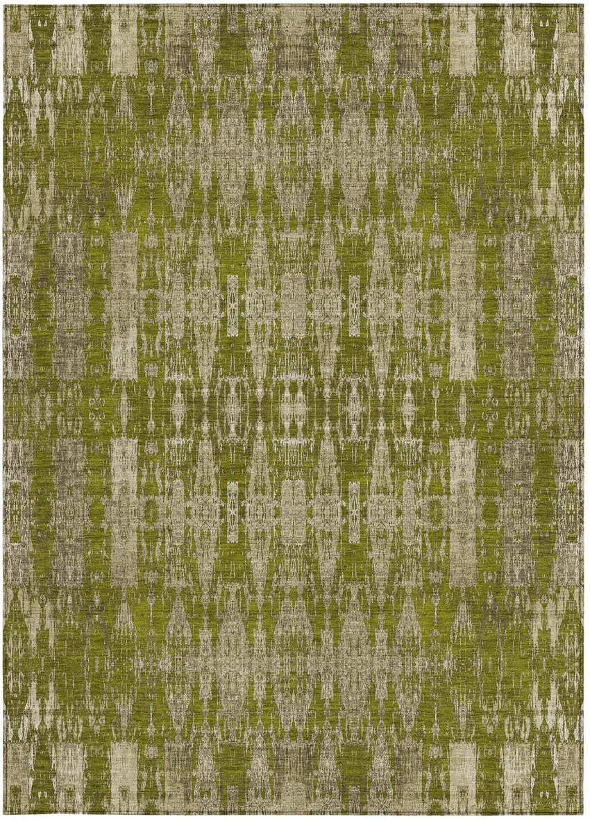 Olive Green Moroccan Washable Non Skid Indoor Outdoor Area Rug Photo 6