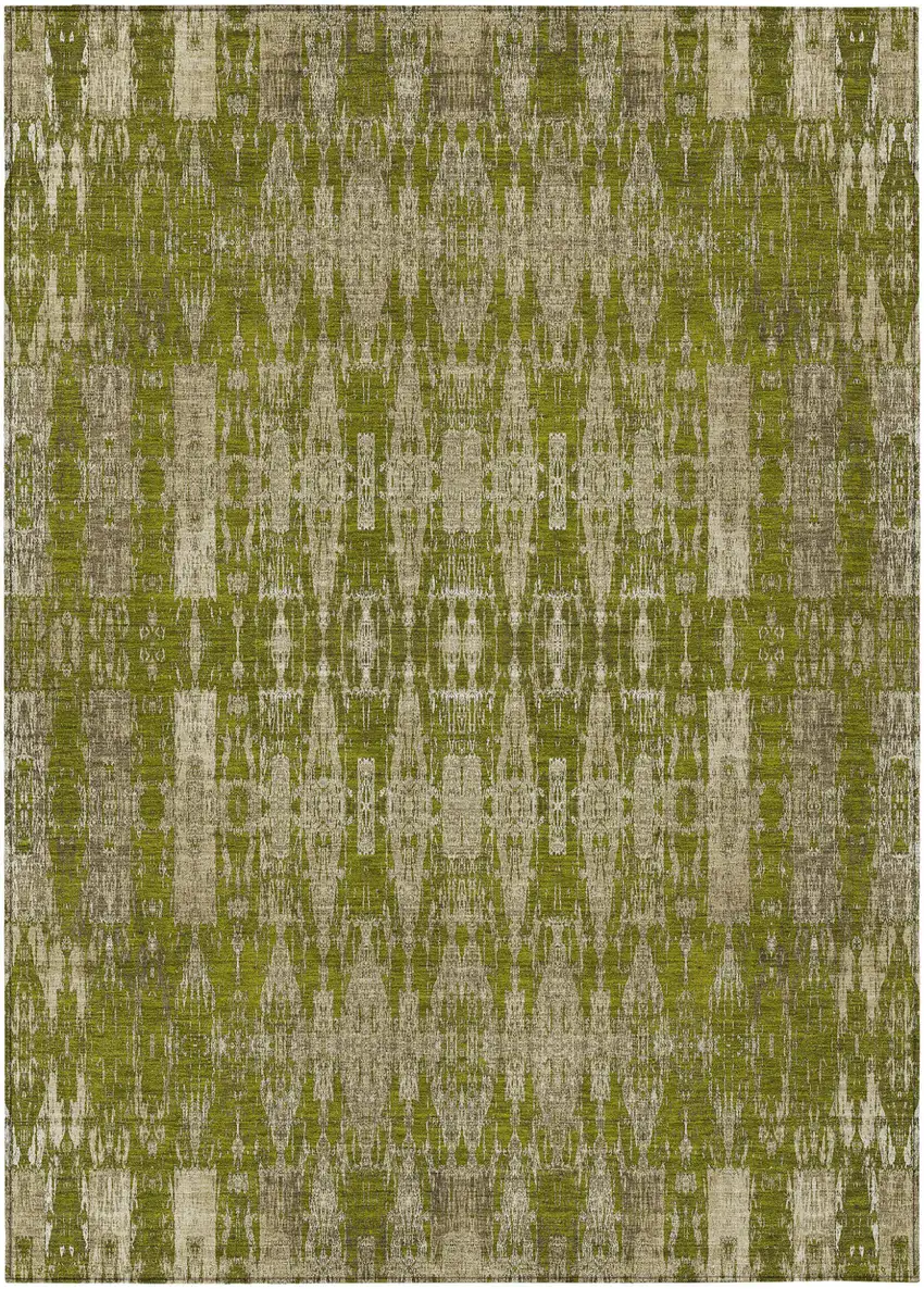 Olive Green Moroccan Washable Non Skid Indoor Outdoor Area Rug Photo 2