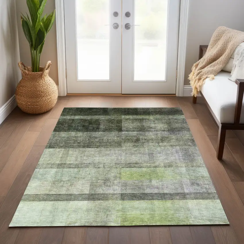 Olive Green Ombre Washable Non Skid Indoor Outdoor Area Rug Photo 9