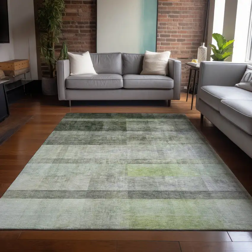 Olive Green Ombre Washable Non Skid Indoor Outdoor Area Rug Photo 9