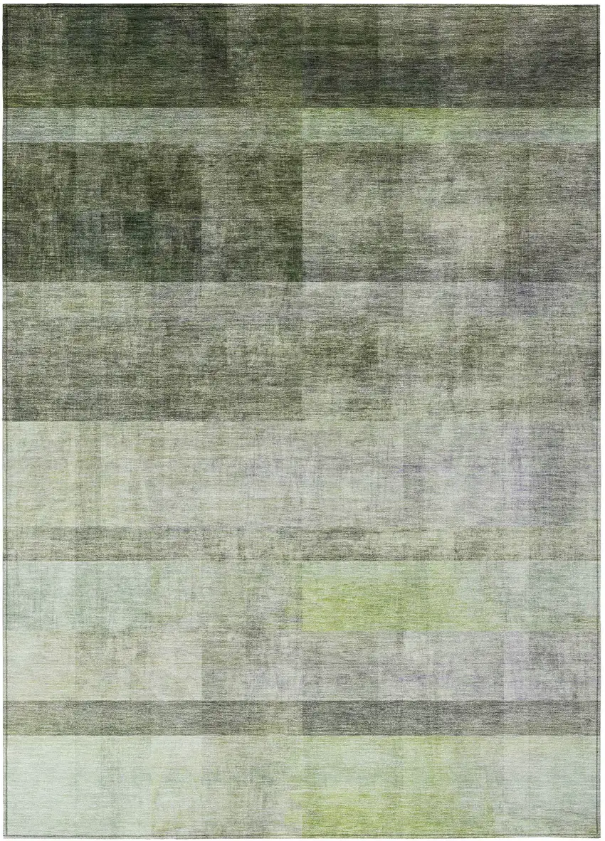 Olive Green Ombre Washable Non Skid Indoor Outdoor Area Rug Photo 2