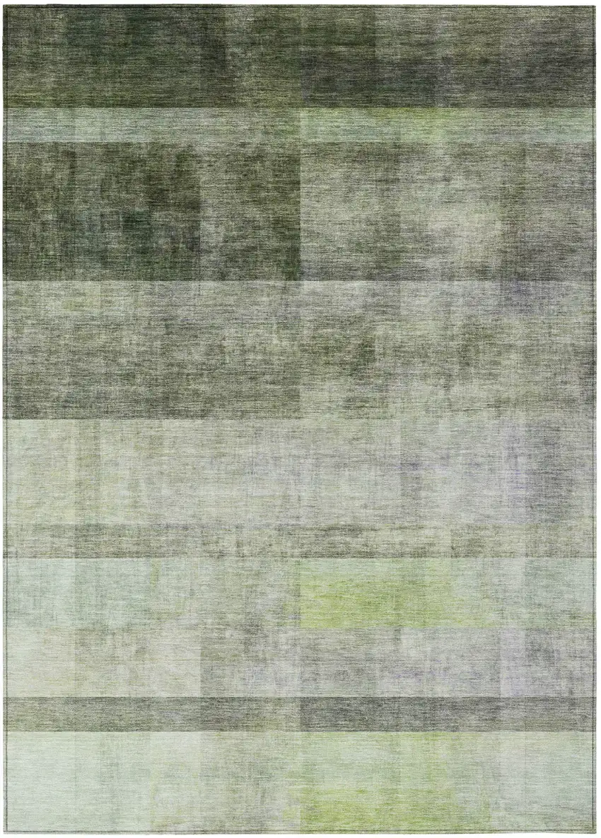 Olive Green Ombre Washable Non Skid Indoor Outdoor Area Rug Photo 2