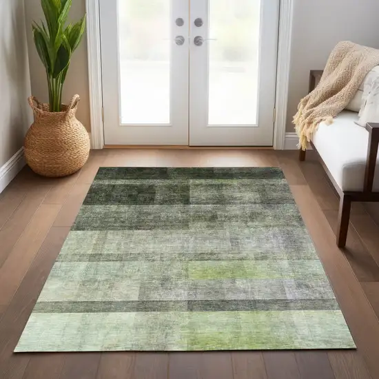 Olive Green Ombre Washable Indoor Outdoor Area Rug Photo 9