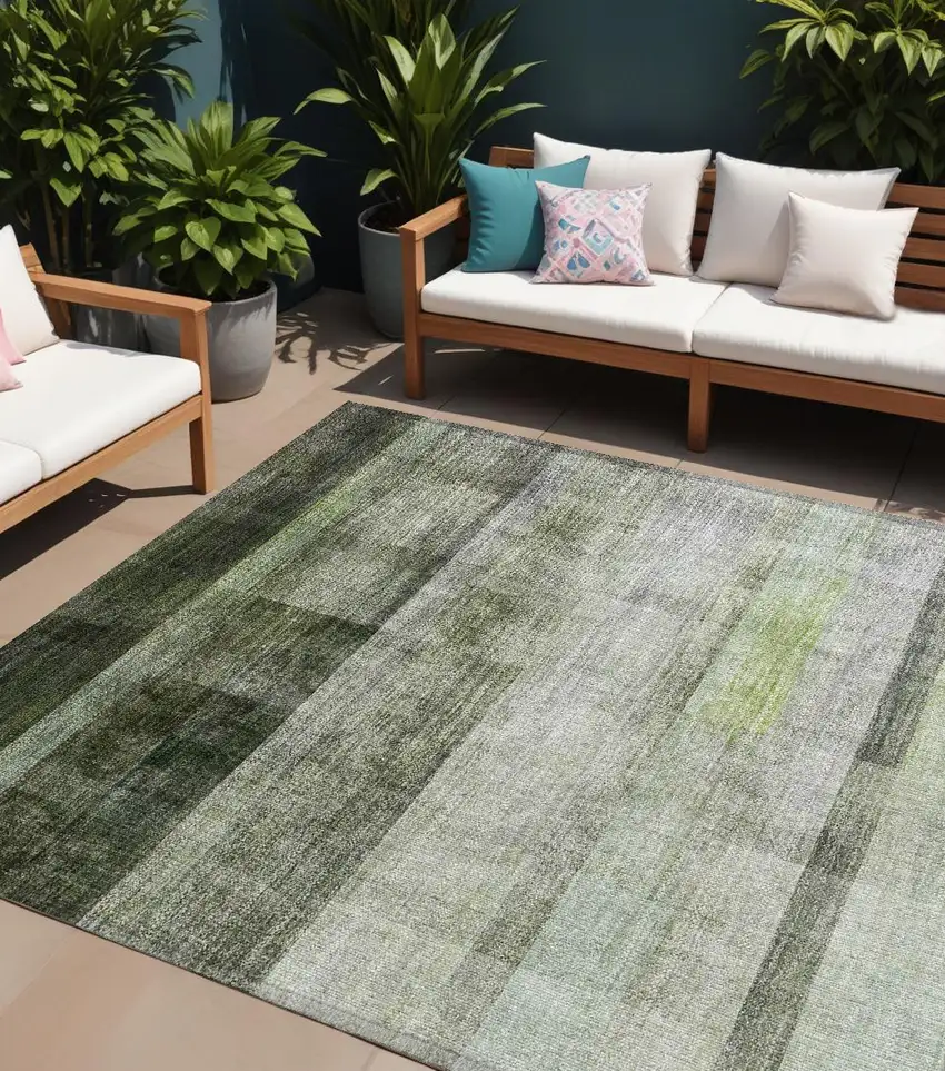 Olive Green Ombre Washable Non Skid Indoor Outdoor Area Rug Photo 1