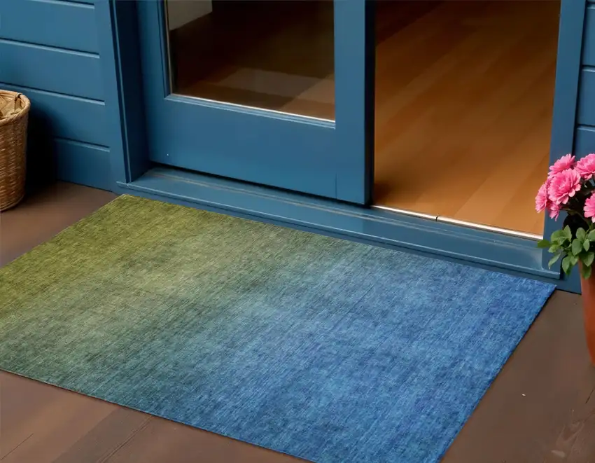 Olive Green Ombre Washable Non Skid Indoor Outdoor Area Rug Photo 1