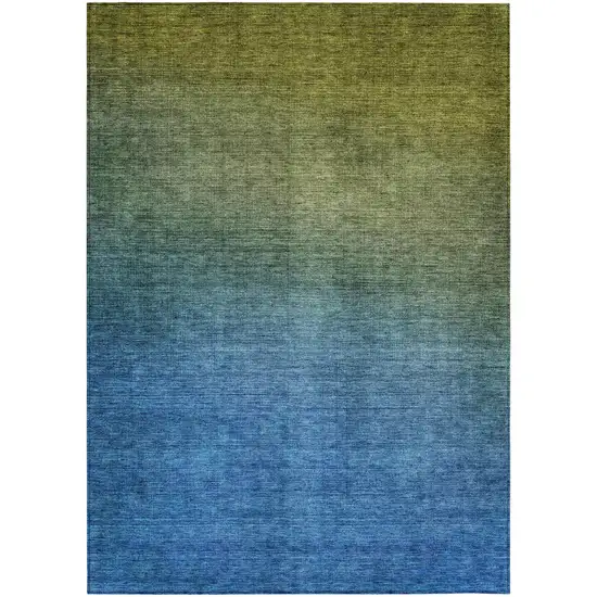 Olive Green Ombre Washable Non Skid Indoor Outdoor Area Rug Photo 2