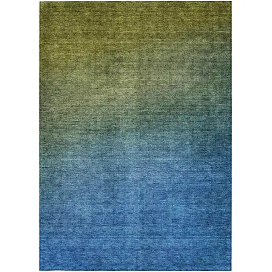 Olive Green Ombre Washable Non Skid Indoor Outdoor Area Rug Photo 5