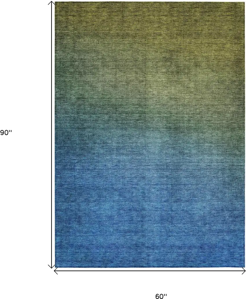 Olive Green Ombre Washable Non Skid Indoor Outdoor Area Rug Photo 9
