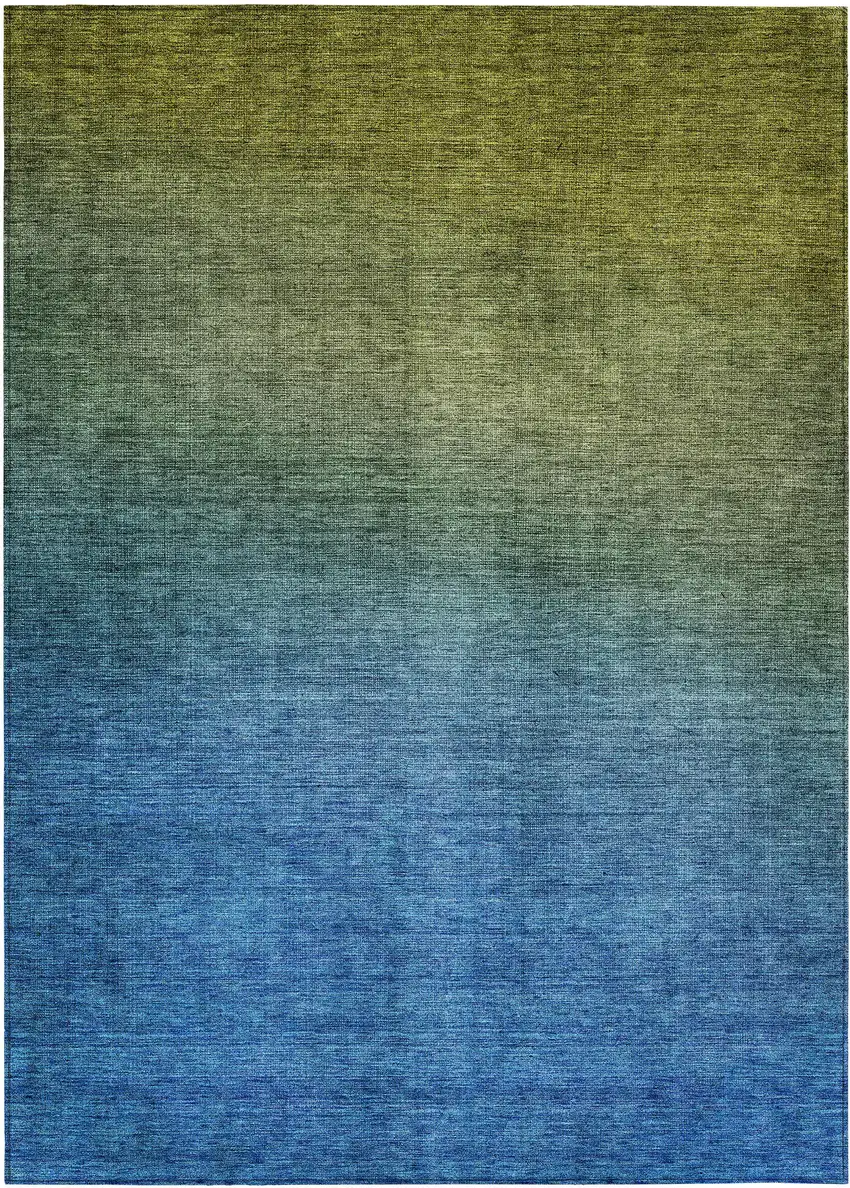 Olive Green Ombre Washable Non Skid Indoor Outdoor Area Rug Photo 2
