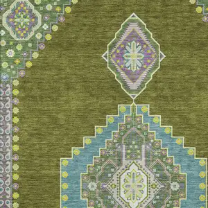 Photo of Olive Green Pink And Ivory Oriental Washable Indoor Outdoor Area Rug