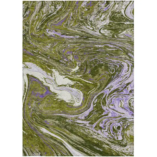 Olive Green Purple And Beige Abstract Washable Indoor Outdoor Area Rug Photo 6