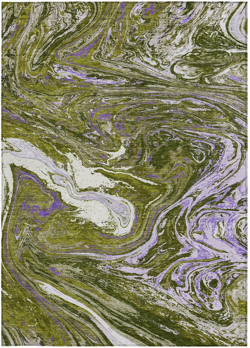 Olive Green Purple And Beige Abstract Washable Indoor Outdoor Area Rug Photo 6