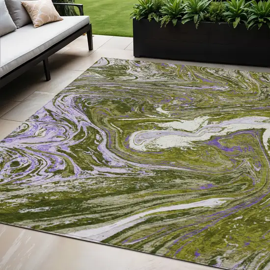 Olive Green Purple And Beige Abstract Washable Indoor Outdoor Area Rug Photo 1