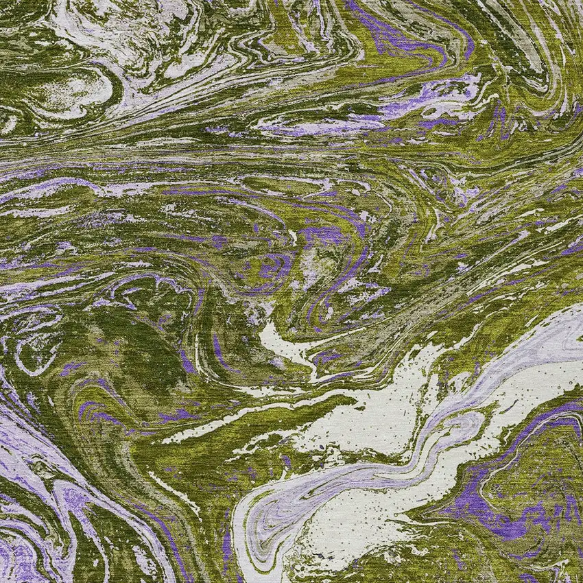 Olive Green Purple And Beige Abstract Washable Indoor Outdoor Area Rug Photo 5