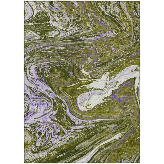 Olive Green Purple And Beige Abstract Washable Indoor Outdoor Area Rug Photo 2