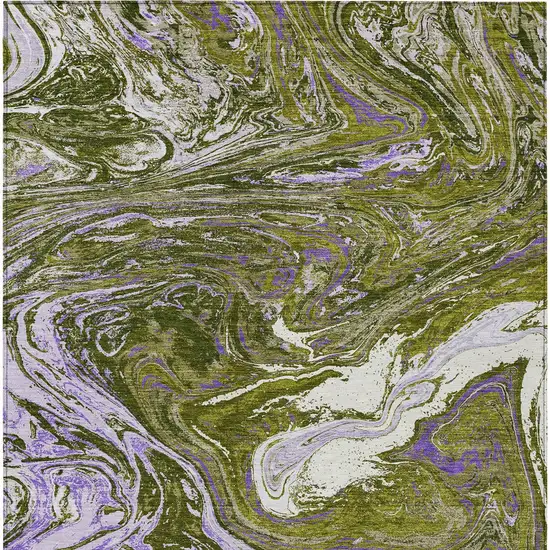 Olive Green Purple And Beige Abstract Washable Indoor Outdoor Area Rug Photo 7