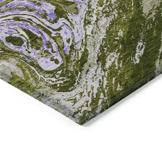 Olive Green Purple And Beige Abstract Washable Indoor Outdoor Area Rug Photo 4