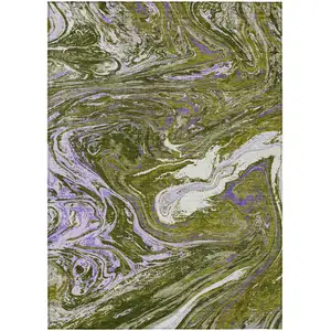Photo of Olive Green Purple And Beige Abstract Washable Indoor Outdoor Area Rug